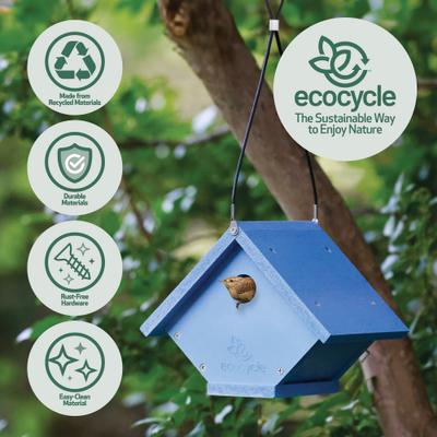 Show full view: EcoCycle Roost Recycled Plastic Wren Bird House, Blue slide 3 of 6