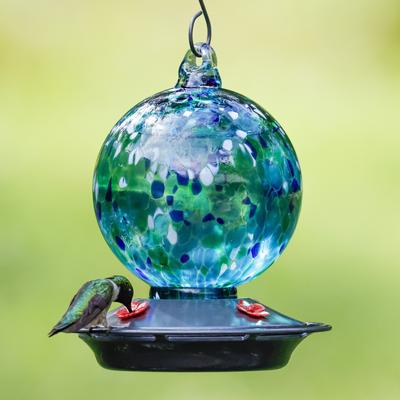 Show full view: EcoCycle Garden Globe Handblown Recycled Glass Nectar Hummingbird Feeder, Blue, 19-oz slide 7 of 8