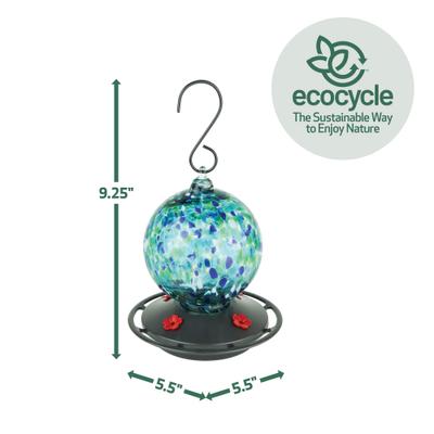 Show full view: EcoCycle Garden Globe Handblown Recycled Glass Nectar Hummingbird Feeder, Blue, 19-oz slide 2 of 8