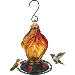 EcoCycle Sunburst Sipper Handblown Recycled Glass Nectar Hummingbird Feeder, Red, 13-oz