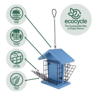 Show full view: EcoCycle Suet Snacker Recycled Plastic Wild Bird Feeder, Blue, 2 cake slide 4 of 8