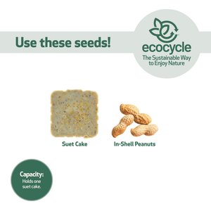 EcoCycle Suet Station Recycled Plastic Tail-Prop Wild Bird Feeder, Blue, 1 cake