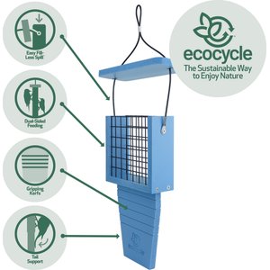 EcoCycle Suet Station Recycled Plastic Tail-Prop Wild Bird Feeder, Blue, 1 cake