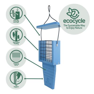 Show full view: EcoCycle Suet Station Recycled Plastic Tail-Prop Wild Bird Feeder, Blue, 1 cake slide 4 of 8