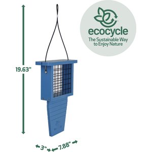 EcoCycle Suet Station Recycled Plastic Tail-Prop Wild Bird Feeder, Blue, 1 cake