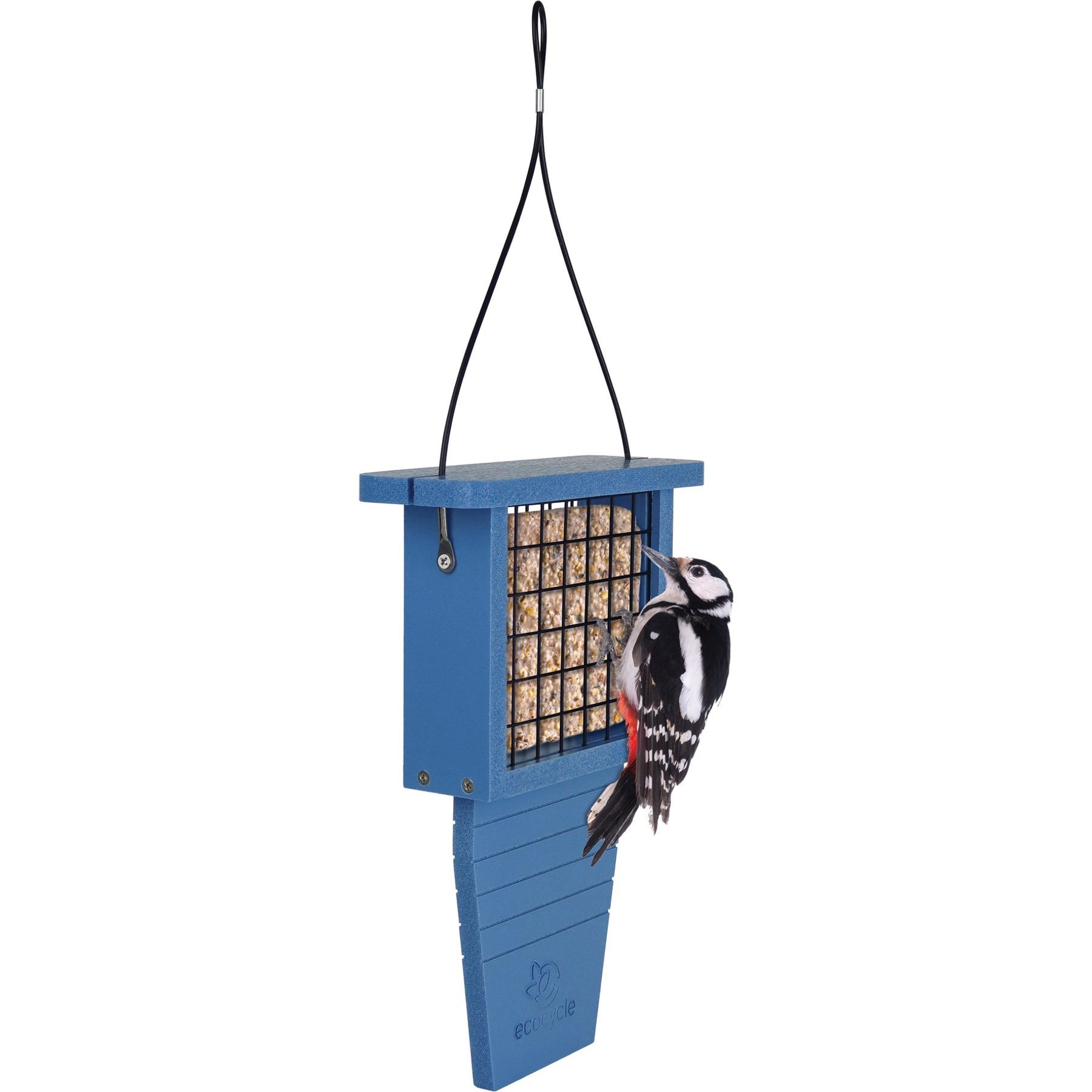 EcoCycle Suet Station Recycled Plastic Tail-Prop Wild Bird Feeder, Blue, 1 cake