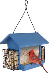 EcoCycle Hopper Hangout Recycled Plastic Wild Bird Feeder with Suet, Blue, 4.2-lb