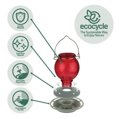 Show full view: EcoCycle Crimson Comb Recycled Glass Nectar Hummingbird Feeder, Red, 16-oz slide 4 of 8