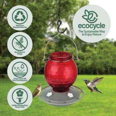 Show full view: EcoCycle Crimson Comb Recycled Glass Nectar Hummingbird Feeder, Red, 16-oz slide 3 of 8