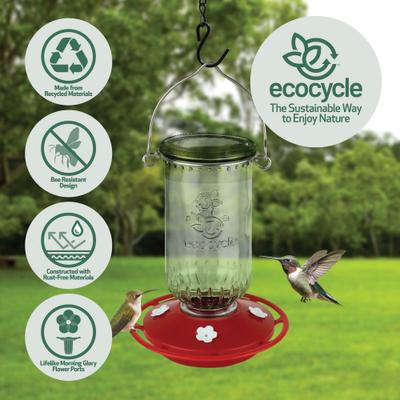 Show full view: EcoCycle Ruby Roost Recycled Glass Nectar Hummingbird Feeder, Red, 17-oz slide 3 of 8