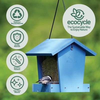 Show full view: EcoCycle Banquet Recycled Plastic Hopper Wild Bird Feeder, Blue, 3-lb slide 3 of 8