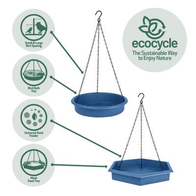Show full view: EcoCycle Combo Cafe 2-in-1 Recycled Plastic House Hopper Wild Bird Feeder & Bath, Blue, 2-lb slide 4 of 8