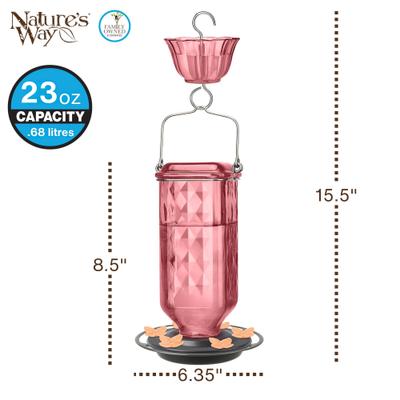 Show full view: Natures Way Bird Products Antique Rosewood Column Nectar Hummingbird Gravity Feeder with Ant Moat, 23-oz slide 2 of 8