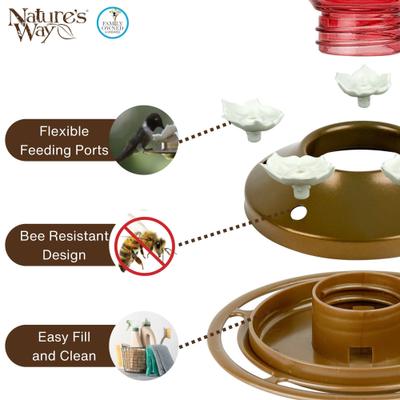 Show full view: Natures Way Bird Products Antique Ruby Visions Nectar Hummingbird Gravity Feeder, Red, 25-oz slide 4 of 8