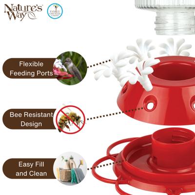Show full view: Natures Way Bird Products Gravity Ribbed Rose Nectar Hummingbird Feeder, Red, 28-oz slide 4 of 8