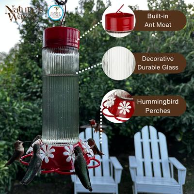 Show full view: Natures Way Bird Products Gravity Ribbed Rose Nectar Hummingbird Feeder, Red, 28-oz slide 3 of 8