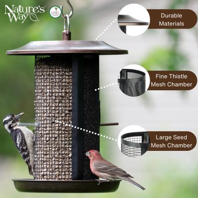 Show full view: Natures Way Bird Products Beloved Bronze Dual-Chamber Metal Mesh Wild Bird Feeder, Bronze, 2.375 quart, 3.3-lb slide 3 of 8