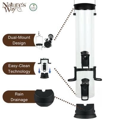 Show full view: Natures Way Bird Products Plastic Tube Wild Bird Feeder, Black, Large: 2.1 quart, 3-lb slide 4 of 8