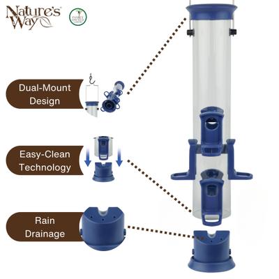 Show full view: Natures Way Bird Products Plastic Tube Wild Bird Feeder, Blue, 1.2 quart, 1.7-lb slide 4 of 8