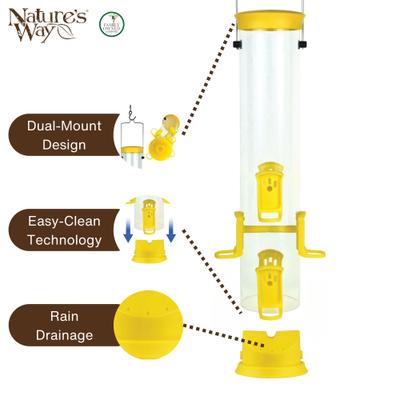 Show full view: Natures Way Bird Products Plastic Thistle Tube Wild Bird Feeder, Yellow, Large: 2.1 quart, 3.1-lb slide 4 of 8