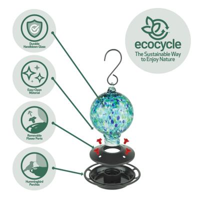 Show full view: EcoCycle Garden Globe Handblown Recycled Glass Nectar Hummingbird Feeder, Blue, 19-oz slide 4 of 8
