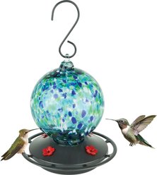 EcoCycle Garden Globe Handblown Recycled Glass Nectar Hummingbird Feeder, Blue, 19-oz