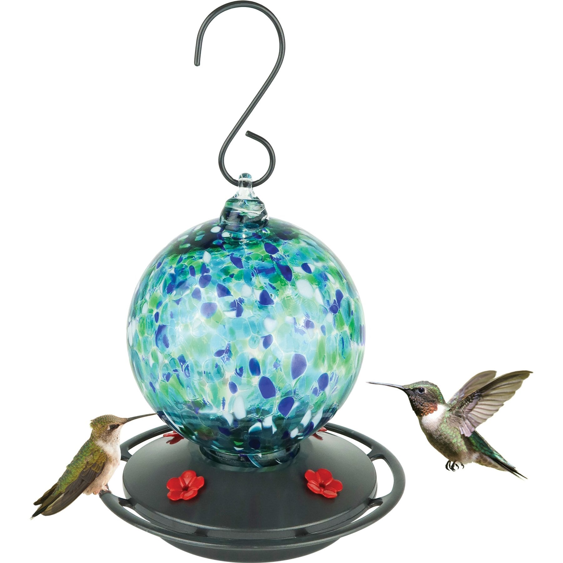 EcoCycle Garden Globe Handblown Recycled Glass Nectar Hummingbird Feeder, Blue, 19-oz