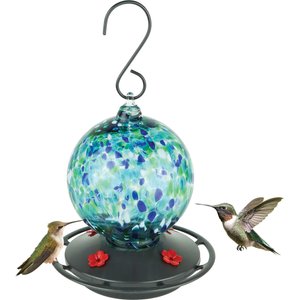 EcoCycle Garden Globe Handblown Recycled Glass Nectar Hummingbird Feeder, Blue, 19-oz