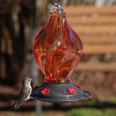 Show full view: EcoCycle Sunburst Sipper Handblown Recycled Glass Nectar Hummingbird Feeder, Red, 13-oz slide 8 of 8