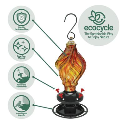 Show full view: EcoCycle Sunburst Sipper Handblown Recycled Glass Nectar Hummingbird Feeder, Red, 13-oz slide 4 of 8