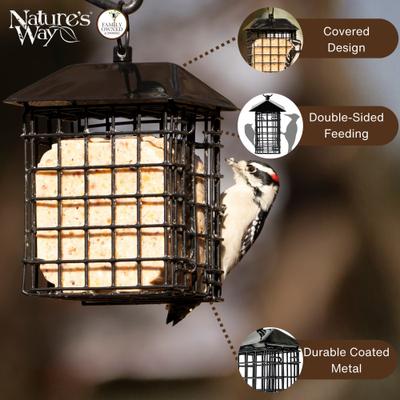 Show full view: Natures Way Bird Products Suet Cage Wild Bird Feeder with Roof, Black, 2 cake slide 3 of 8
