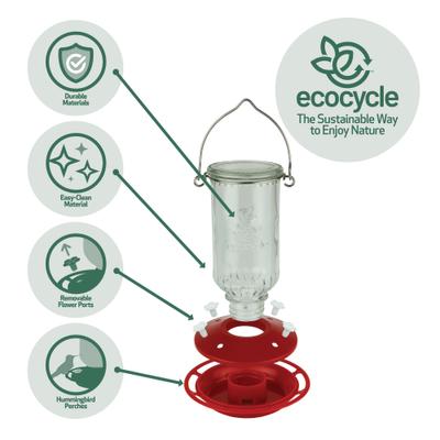 Show full view: EcoCycle Ruby Roost Recycled Glass Nectar Hummingbird Feeder, Red, 17-oz slide 4 of 8