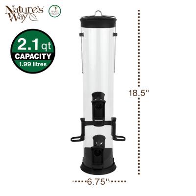 Show full view: Natures Way Bird Products Plastic Tube Wild Bird Feeder, Black, Large: 2.1 quart, 3-lb slide 2 of 8