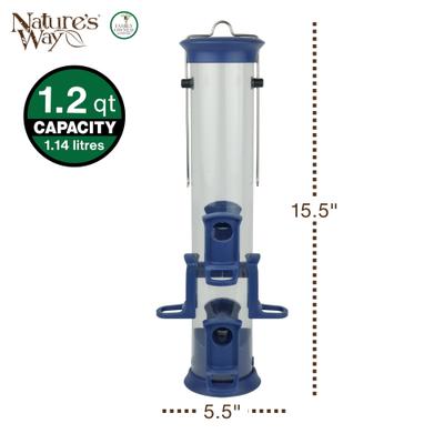 Show full view: Natures Way Bird Products Plastic Tube Wild Bird Feeder, Blue, 1.2 quart, 1.7-lb slide 2 of 8