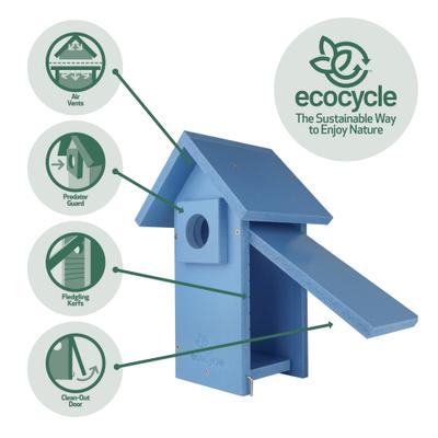 Show full view: EcoCycle Bungalow Recycled Plastic Bluebird House, Blue slide 4 of 6