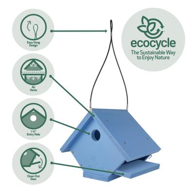 Show full view: EcoCycle Roost Recycled Plastic Wren Bird House, Blue slide 4 of 6