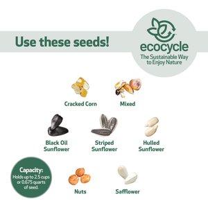 EcoCycle Recycled Glass Hanging Combination Songbird Feeder & Bath, 11-in, 0.625 quartz, Turquoise Dahlia