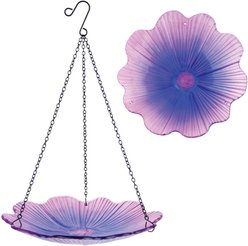 EcoCycle Recycled Glass Hanging Combination Songbird Feeder & Bath, 11-in, 0.625 quartz, Violet Begonia slide 1 of 9
