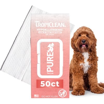 TropiClean TropiClean Pure Hypoallergenic Dog & Cat Grooming Wipes, 50ct