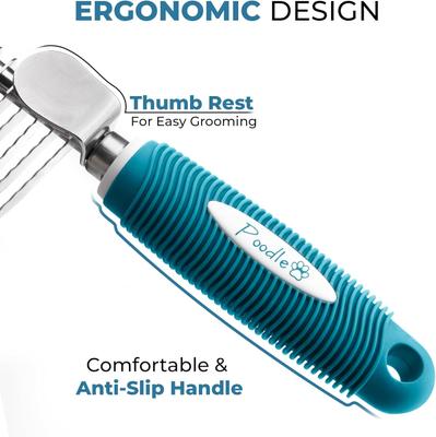 Show full view: POODLIE Poodle Dematting Fur Rake Dog & Cat Comb Brush, Blue slide 4 of 7