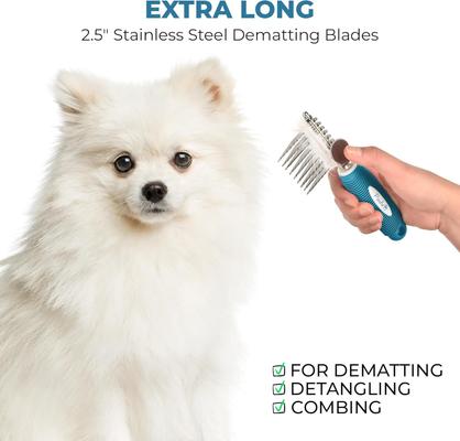 Show full view: POODLIE Poodle Dematting Fur Rake Dog & Cat Comb Brush, Blue slide 6 of 7