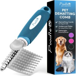 POODLIE Poodle Dematting Fur Rake Dog & Cat Comb Brush, Blue