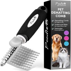 POODLIE Poodle Dematting Fur Rake Dog & Cat Comb Brush, Black