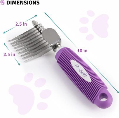 Show full view: POODLIE Poodle Dematting Fur Rake Dog & Cat Comb Brush, Purple slide 3 of 9