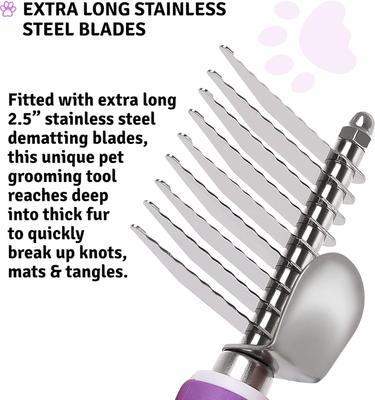 Show full view: POODLIE Poodle Dematting Fur Rake Dog & Cat Comb Brush, Purple slide 4 of 9