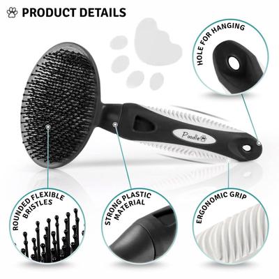 Show full view: POODLIE Round Bristle Brush for Dogs & Cats, Black slide 3 of 10