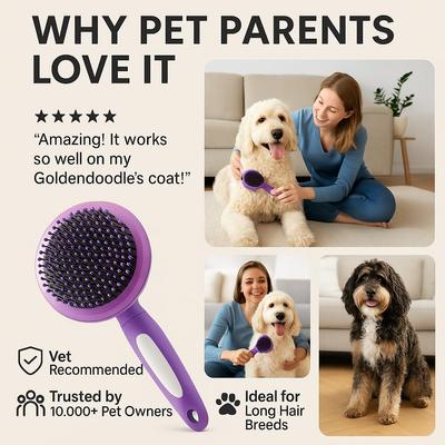 Show full view: POODLIE Round Bristle Brush for Dogs & Cats, Purple slide 2 of 10