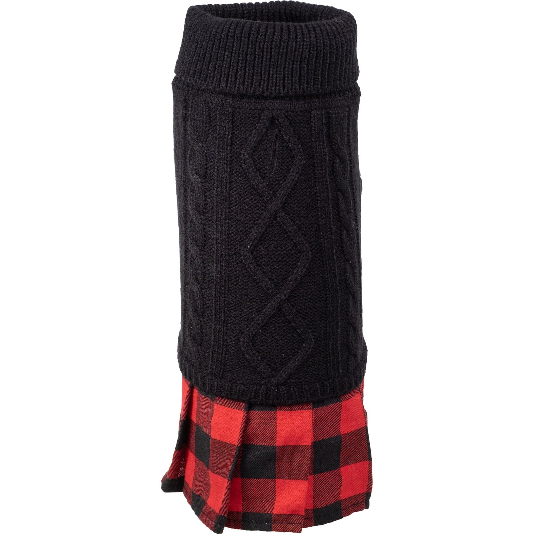 The Worthy Dog Turtleneck Dog Sweater Dress, Black/Red, XX-Small