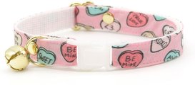 Made By Cleo Conversation Hearts Cat Collar, Pink, 8 to 13-in neck, 1/2-in wide