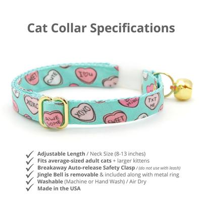 Show full view: Made By Cleo Conversation Hearts Cat Collar, Mint, 8 to 13-in neck, 1/2-in wide slide 2 of 6